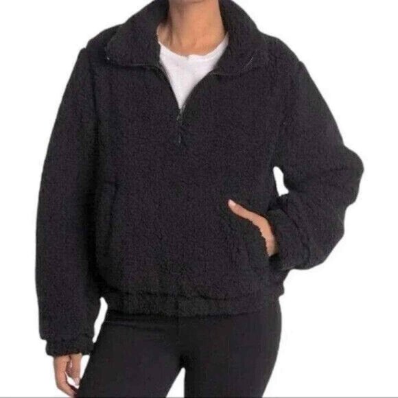 Sage Collective Sherpa Fleece Pullover Jacket   in Black  Sz L - New - Picture 1 of 14